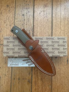 LionSTEEL Italy. Model M4 CVG Green Canvas Micarta Handle with Leather Sheath