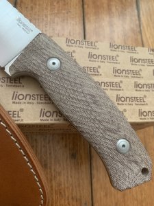 LionSTEEL Italy. Model M3 CVN Natural Canvas Micarta Handle with Leather Sheath
