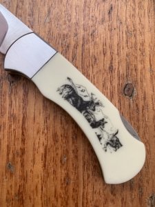 Puma Knife: Puma 4 Star Mini Folding Lock Knife with Scrimshaw Style White Tail Deer Handle