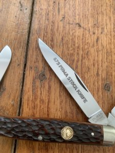 Puma Knife: Puma rare vintage 1974 'STOCK' 3 blade Fold back Knife with Dark Brown Jigged Bone Handle