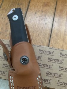 LionSTEEL Italy. Model B41-2 GBK Black G10 Handle with Leather Sheath