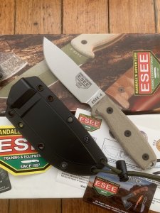 ESEE Knives- ESEE-4 Knife with Ivory Beige Micarta Handle & Black Kydex Sheath