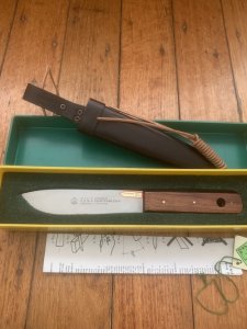 Puma Knife: Puma 1987 FAHRTENMESSER Jacaranda Wood in Original Sheath and Plastic Box with Tag