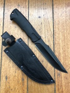 Kizlyar Knife: Kizlyar Original  Orlan-2 Military Knife with Elastron Rubberised Handle and Leather Sheath