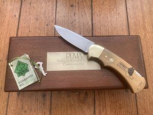 Puma Knife: Limited Edition 1983 715 4 Star Spirit of Massachusetts Scrimshawed Handle in Wooden Presentation Box