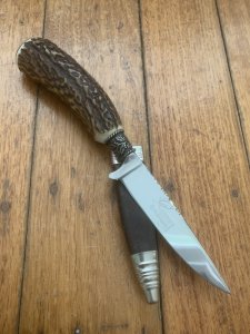 1970's Solingen Jagdnicker Knife with Deer Antler Handle & Sheath
