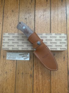 LionSTEEL Italy. Model M3 CVN Natural Canvas Micarta Handle with Leather Sheath