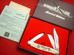 Schrade Vintage Limited Edition USA-Made Scrimshaw Texas Gold Stockman Folding Knife