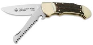 Puma Knife: Puma Custom Stag Antler Handled Lock Back Folding Knife & Saw Blade