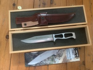 Puma Knife: Puma Rare Numbered #1747 German Expedition Knife in Original Wooden Box