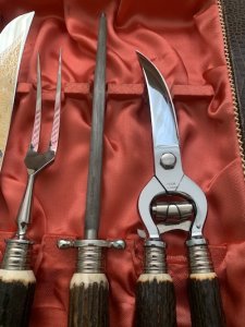 Puma Knife: 1950's Mint Carving set with Knife, Fork, Shears & Sharpener