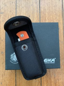 EKA Swede 8 Blaze Orange Folding Lock Knife in Pouch and Box