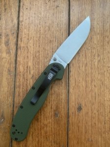 Ontario Knife Company ON8874TC Plain Brushed Silver Edge Folding Knife with Olive Drab Handle