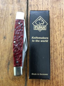 Puma Knife: Puma Original Stockman Knife with Bright Red Jigged Bone Handle