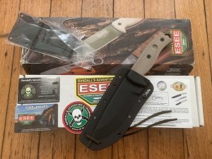 ESEE Knives- ESEE-5 Knife with Ivory Beige Micarta Handle Green Blade & Black Kydex Sheath