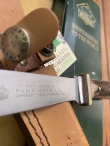 Puma Knife: Puma Hunters Pal 1994 in Original Sheath and Original Green Card Box #28491