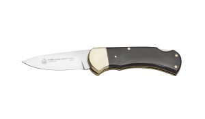 Puma Knife: Puma 2025 Date Stamp 4 Star Folding Lock Blade Knife with Black Buffalo Handle