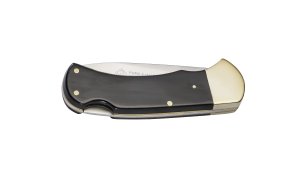 Puma Knife: Puma 2025 Date Stamp 4 Star Folding Lock Blade Knife with Black Buffalo Handle