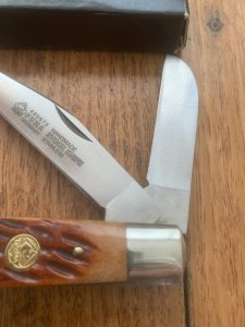 Puma Knife: Puma Stockman Folding Knife with Jigged Red/Brown Bone Handle