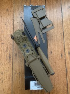 Gerber Model StrongArm Drop Point Coyote Brown Military Knife in Belt Sheath & Box