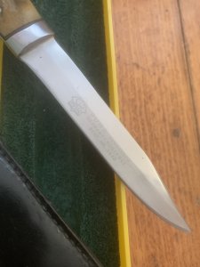 Puma Knife: Puma 1981 Vintage 3573 Boot Knife with Stag Handle Sheath in Puma Green/Yellow Box