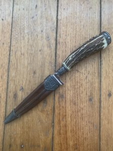 1970's DES Brand Jagdnicker Knife with Red Deer Antler Handle & Sheath