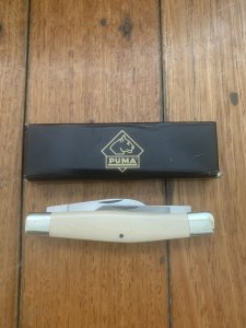 Puma Knife: Puma Original Stockman Knife with Faux Bone Handle And Scrimshawed Duck in Box