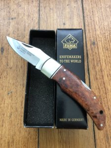 Puma Knife: Rare Puma THUYA Folding Knife with Root Wood Handle in original Black Box