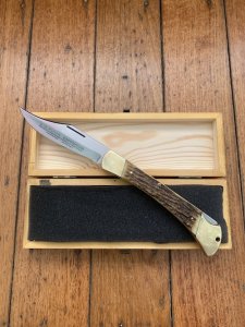 Puma Knife: Puma 1980 Emperor 915 Folding Knife with Stag Antler Handle in Nice Wooden Box