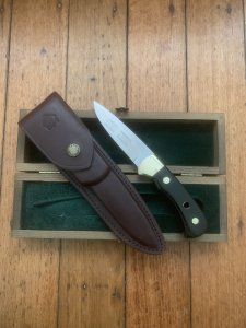 Puma Knife: Puma Original 1980's-90's 4 Star Fixed Blade Knife with Black Ebony Handle in Original Wooden Box