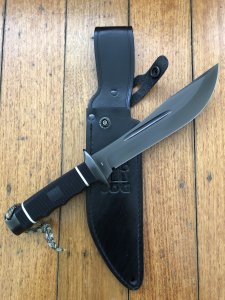 SOG Vintage Original CREED CD-02-L Large Black Blade Hunting Knife with Black Leather Sheath