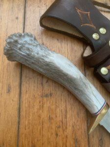 Ken Richardson Custom Handmade 6" Fillet Blade Hunting Knife with Deer Antler Handle & Custom Sheath