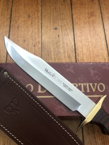 Muela Knife: Muela Big Bowie Coral Wood Laminated Handle & Leather Sheath