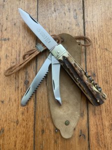 Puma Knife: Puma 941 Jagdtaschenmesser 1973 Hunting Pocket Knife with Stag Antler Handle #41371