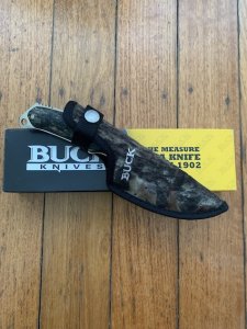 Buck Knife: Rare 2007 Buck Alpha Gut Hook Hunter with Camo Handle  & Camo Sheath