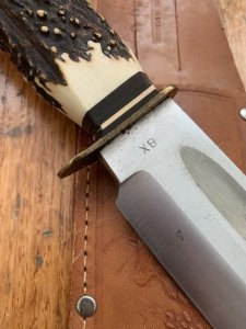 EC Solingen Germany Big 8" Blade Scout Bowie Knife with Stag Handle & Leather Sheath
