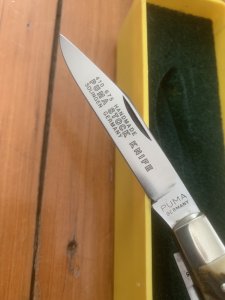 Puma Knife: Puma Mint Rare 1992 'STOCK' 3 blade Knife with Stag Antler Handle and Box #48292