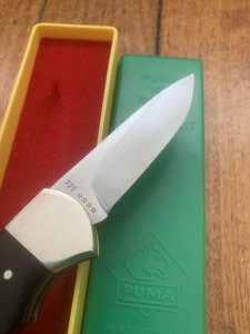 Puma Knife: Puma Original 1979 4 Star Folding Lock Blade Knife with Black Ebony Micarta Handle in Original Box #13971