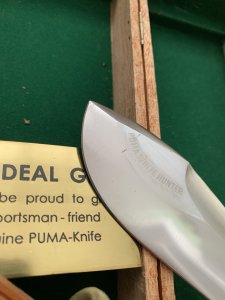 Puma Knife: Puma Pre-64 Rare White Hunter with Stag in Original Sheath & Wooden Box