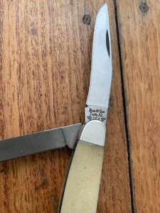 Bear & Son Medium Sized 3-Blade Pocket Knife with Yellow/White Bone Handle