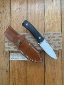 LionSTEEL Italy. Model M4 GBK Black G10 Handle with Leather Sheath