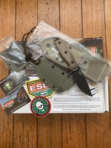 ESEE Knives- ESEE-3 Knife with Ivory Beige Micarta Handle & OD Green Kydex Sheath
