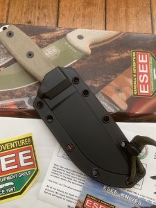 ESEE Knives- ESEE-4 Knife with Ivory Beige Micarta Handle & Black Kydex Sheath