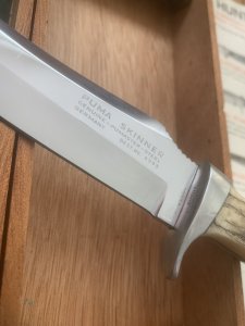 Puma Knife: 1966 Puma Skinner with Stag Antler Handle & Original Wooden Box  & Paperwork