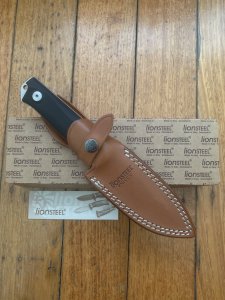 LionSTEEL Italy. Model B41-2 GBK Black G10 Handle with Leather Sheath