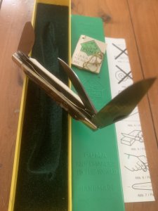 Puma Knife: Puma Mint Rare 1992 'STOCK' 3 blade Knife with Stag Antler Handle and Box #48292