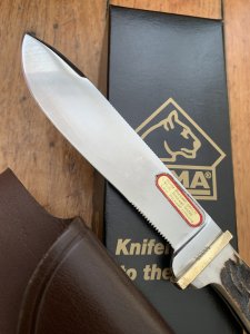Puma Knife: Puma 6378 Original Mint 1980 OUTDOOR knife with Stag Antler Hands New Puma Sheath and Box