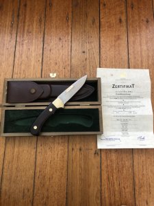 Puma Knife: Puma Rarity Original 1769-1991 4 Star Fixed Blade COPPER Silberlöwe Knife with Grenadill Handle in Original Box
