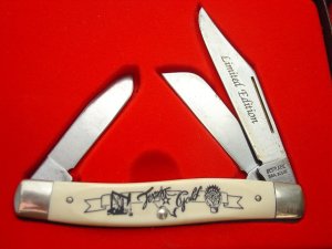 Schrade Vintage Limited Edition USA-Made Scrimshaw Texas Gold Stockman Folding Knife
