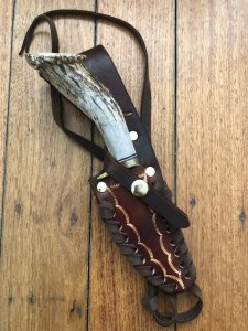 Ken Richardson Custom Handmade 4" Hunter Upswept Blade Hunting Knife with Deer Antler Handle & Custom Sheath